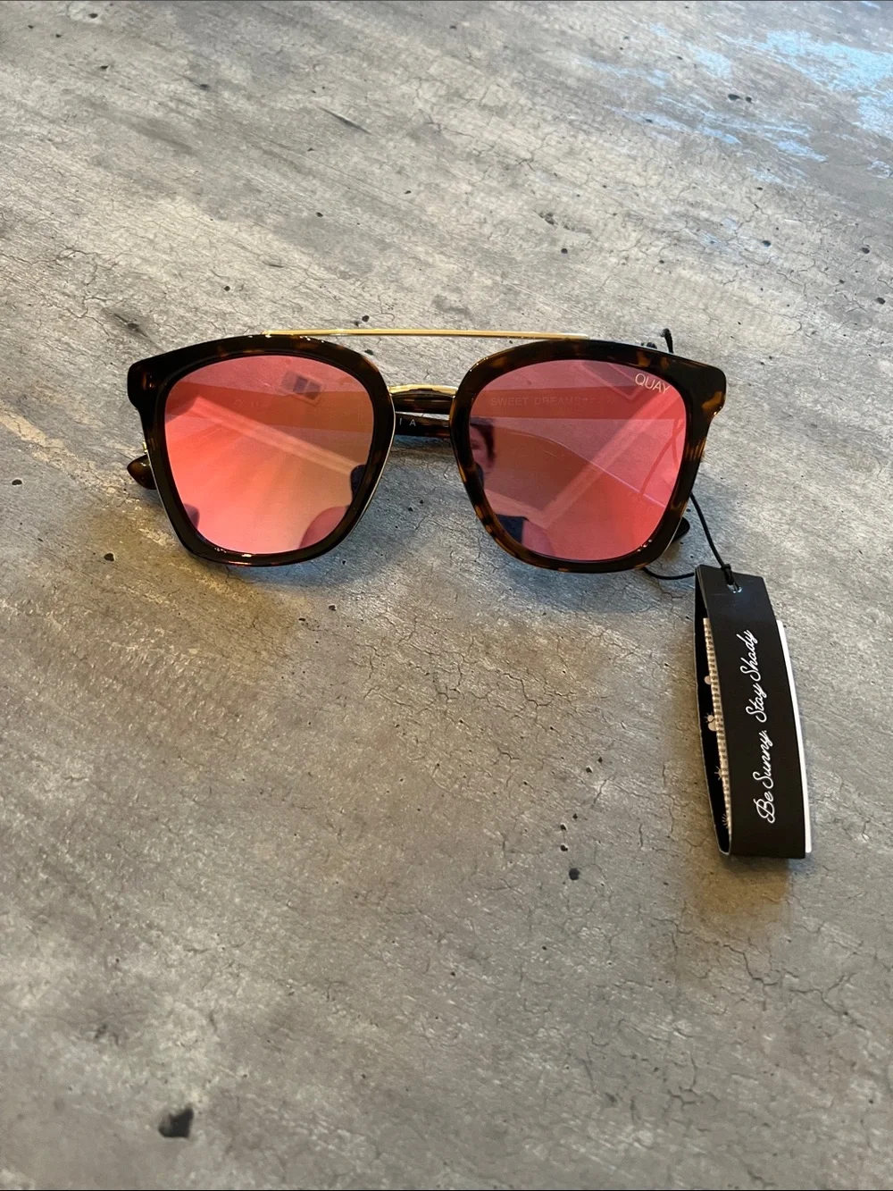 Quay Australia Tortoise Frame Sunglasses with Pink Mirror Lenses
